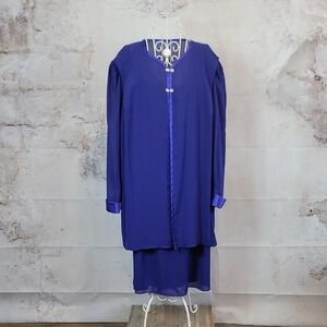 Patra Vintage Blue Chiffon Overlay Midi Dress Womens Size 22